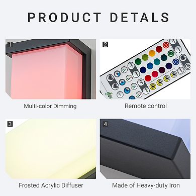 H20" Smart RGB Outdoor Wall Light Modern Large Integrated LED Wall Sconce with Remote and App Contro