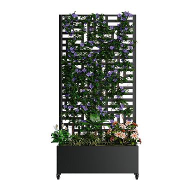 WOW PIONEER Large Metal Raised Garden Bed with Integrated Trellis and Locking Wheels
