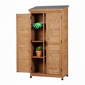 WOW PIONEER Outdoor Wooden Vertical Storage Shed Cabinet with Removable Shelves