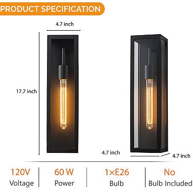 H18" 1-Light Modern Minimalist Black Outdoor Wall Lantern with Clear Glass Dusk to Dawn