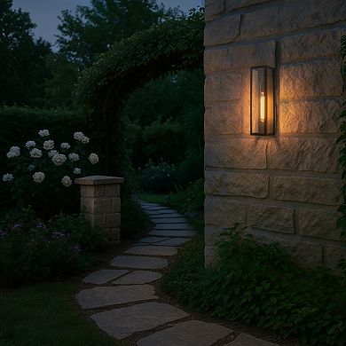 H18" 1-Light Modern Minimalist Black Outdoor Wall Lantern with Clear Glass Dusk to Dawn