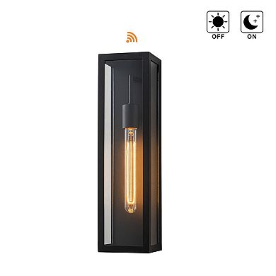 H18" 1-Light Modern Minimalist Black Outdoor Wall Lantern with Clear Glass Dusk to Dawn