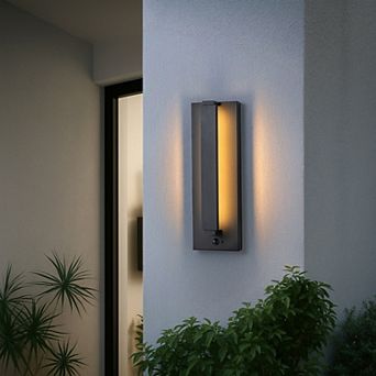 H15" Modern Motion Sensor Outdoor Wall Light 23W Integrated LED Wall Sconce Matte Black Iron Exterio