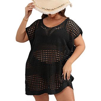 Women's Plus Size V-Neck Split Swimsuit Cover-Up Loose Bathing Suit