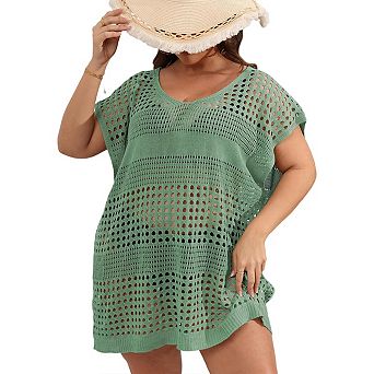 Women's Plus Size V-Neck Split Swimsuit Cover-Up Loose Bathing Suit