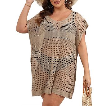 Women's Plus Size V-Neck Split Swimsuit Cover-Up Loose Bathing Suit