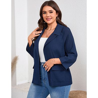 Plus Size Women Casual Lightweight Blazer Lapel Work Office Suit Jacket
