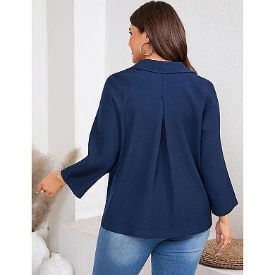 Plus Size Women Casual Lightweight Blazer Lapel Work Office Suit Jacket