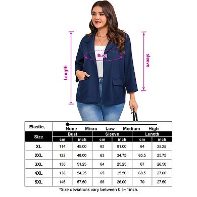 Plus Size Women Casual Lightweight Blazer Lapel Work Office Suit Jacket