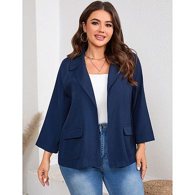 Plus Size Women Casual Lightweight Blazer Lapel Work Office Suit Jacket