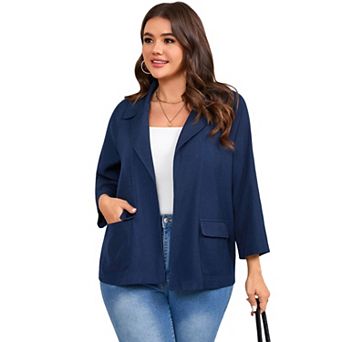 Plus Size Women Casual Lightweight Blazer Lapel Work Office Suit Jacket