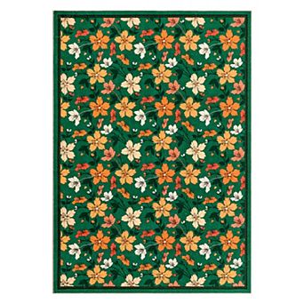 Washable Rug, Non Slip Boho Soft Bedroom Rug, Ultra Thin Colorful Flower Carpet for Dining Room