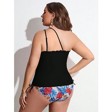 Women's Plus Size Two-Piece Swimsuit with Floral Print