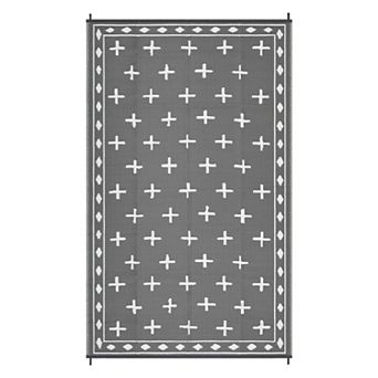 Geometric Reversible Outdoor Rug Waterproof Plastic Straw Patio Carpet for Deck, Porch, Garden