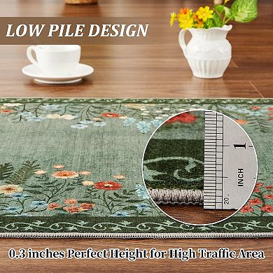 Boho Washable Floral Rugs for Bedroom Bathroom Rug Non Slip Washable, Soft Indoor