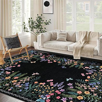 Boho Washable Floral Rugs for Bedroom Bathroom Rug Non Slip Washable, Soft Indoor