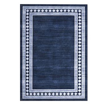 Large Dining Room Rugs Non-Slip Modern Bordered Floor Cover, Foldable Geometric Plaid Accent Rug