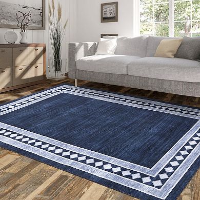 Large Dining Room Rugs Non-Slip Modern Bordered Floor Cover, Foldable Geometric Plaid Accent Rug