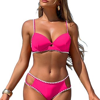 Women's Push Up Bikini Set Contrast Trim Underwire 2 pc Swimsuit