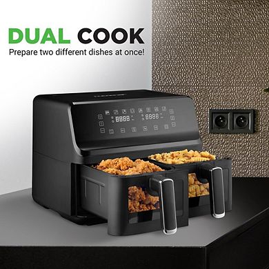 NutriChef 4.4QT Dual Basket Air Fryer with Customized Digital Display and Transparent Window
