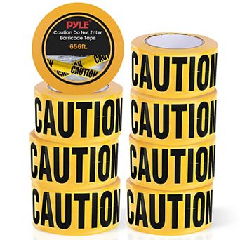 Pyle 656ft Yellow Caution Do Not Enter Barricade Tape - Waterproof, UV-Resistant, 8 Pack