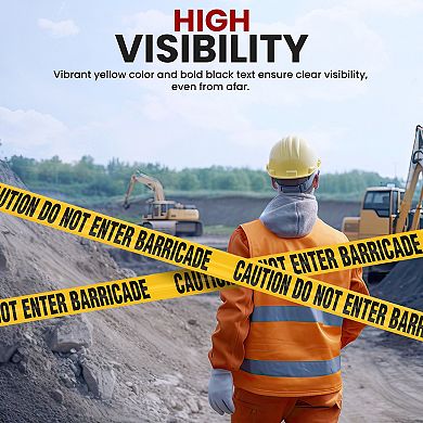 Pyle 656ft Yellow Caution Do Not Enter Barricade Tape - Waterproof, UV-Resistant, 8 Pack