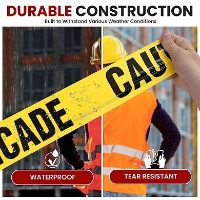 Pyle 656ft Yellow Caution Do Not Enter Barricade Tape - Waterproof, UV-Resistant, 8 Pack