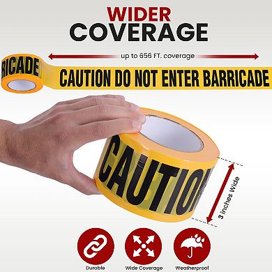 Pyle 656ft Yellow Caution Do Not Enter Barricade Tape - Waterproof, UV-Resistant, 8 Pack