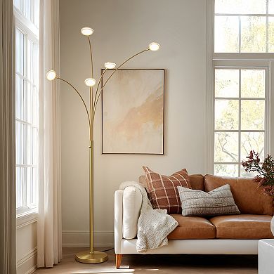 Brightech Orion 74" Gold Brass LED Tree Arc Floor Lamp with 5 Adjustable Arms