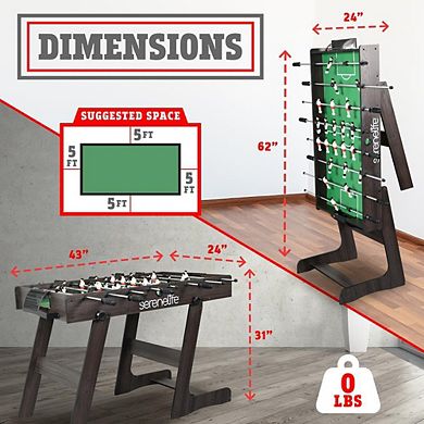 SereneLife 48'' Foldable Tabletop Foosball Table - Heavy Duty for Home & Game Room (SLFSBLFD10A)