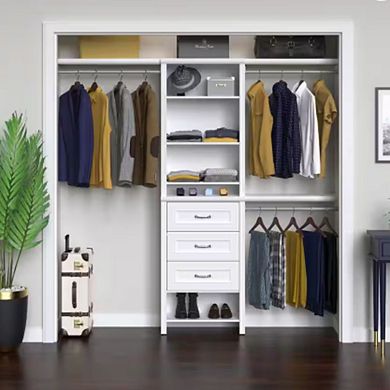 White Adjustable Wood Closet Organizer