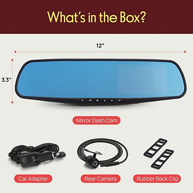 Pyle Dual Camera Car Video System HD 720p DVR Rearview Mirror Dash Cam Kit PLCMDVR49