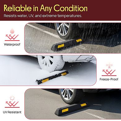 Pyle Heavy-Duty Parking Curb Tire Stop (PCRSTP11) - Yellow Reflective Safety Strip
