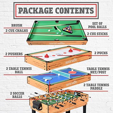 SereneLife 4-in-1 Multi-Function Game Table - Durable & Compact SLMTGTBL41