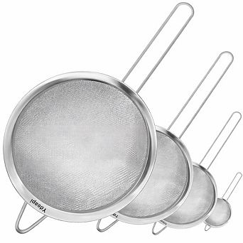 Stainless Steel Fine Mesh Strainer Set of 4 - 8.6", 6.3", 4.6", 2.7" for Food, Rice, Tea