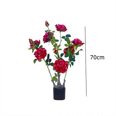 2pcs Artificial Peony Flower Trees in Pots Faux Peony Flowering Trees with Green Leaves