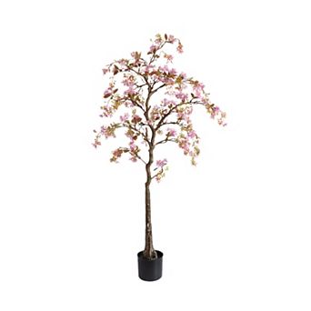 Artificial Trees Realistic Potted Silk Begonia Flower Tree Faux Tree + Lifelike Branches and Leaves