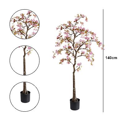 Artificial Trees Realistic Potted Silk Begonia Flower Tree Faux Tree + Lifelike Branches and Leaves