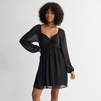 Juniors' Mary & Mo Long Sleeve Twist Front Skater Dress