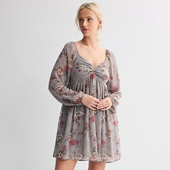 Juniors' Mary & Mo Long Sleeve Twist Front Skater Dress
