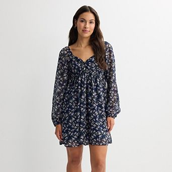 Juniors' Mary & Mo Long Sleeve Twist Front Skater Dress