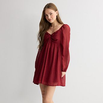 Juniors' Mary & Mo Long Sleeve Twist Front Skater Dress