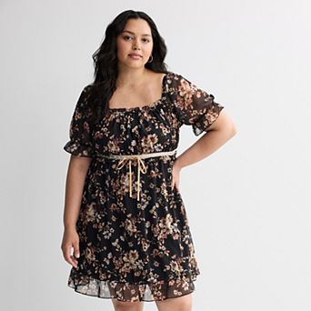 Juniors' Plus Size Mary & Mo Ribbon Trim Skater Dress