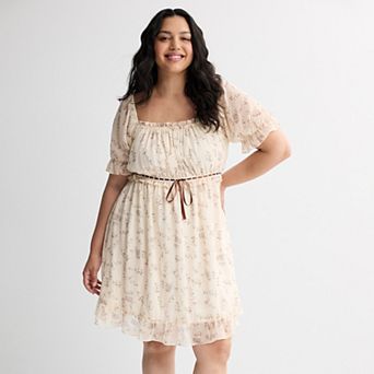 Juniors' Plus Size Mary & Mo Ribbon Trim Skater Dress