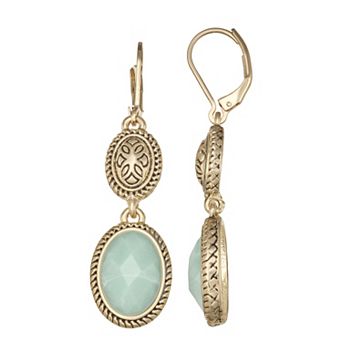 Napier Gold Tone Casual Nature Double Drop Earrings