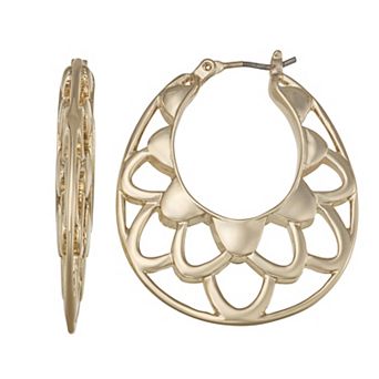 Napier Gold Tone Under The Sea Oval Hoop Earrings