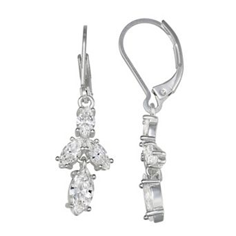 Napier Silver Tone Social Cubic Zirconia Linear Drop Earrings