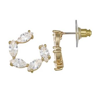 Napier Gold Tone Social Cubic Zirconia C-Hoop Earrings