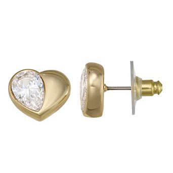 Napier Gold Tone Social Cubic Zirconia Heart Stud Earrings