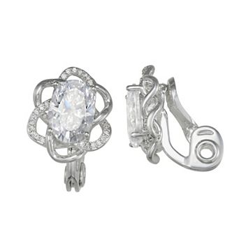 Napier Silver Tone Social Cubic Zirconia Drop Clip-On Earrings